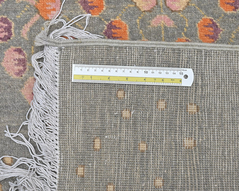 3x4 Gray Kuba Afghan Hand Knotted Wool Area Rug